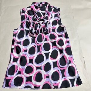 Nine West Sleeveless Multicolor Tie Neck Blouse Size S Purple Pink Black